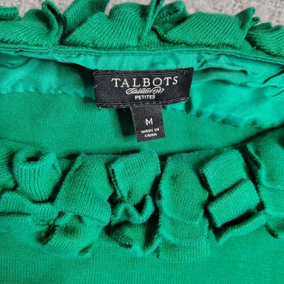 Talbots Sweater Women's Size Medium Green Silk Long Sleeve Fringe Scoop - Picture 2 of 8